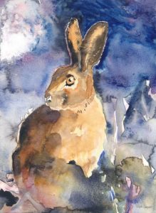 watercolour of hare