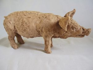 unfired Tamworth pig sculpture