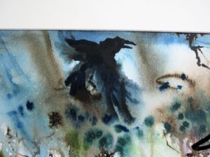 detail of crow in a storm