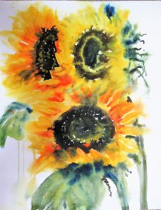 watercolour of 3 sunflowers