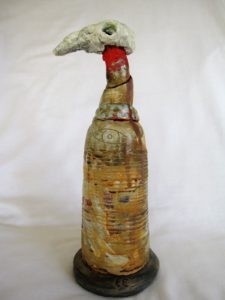 All Wrapped Up- bottle bird skull sculpture